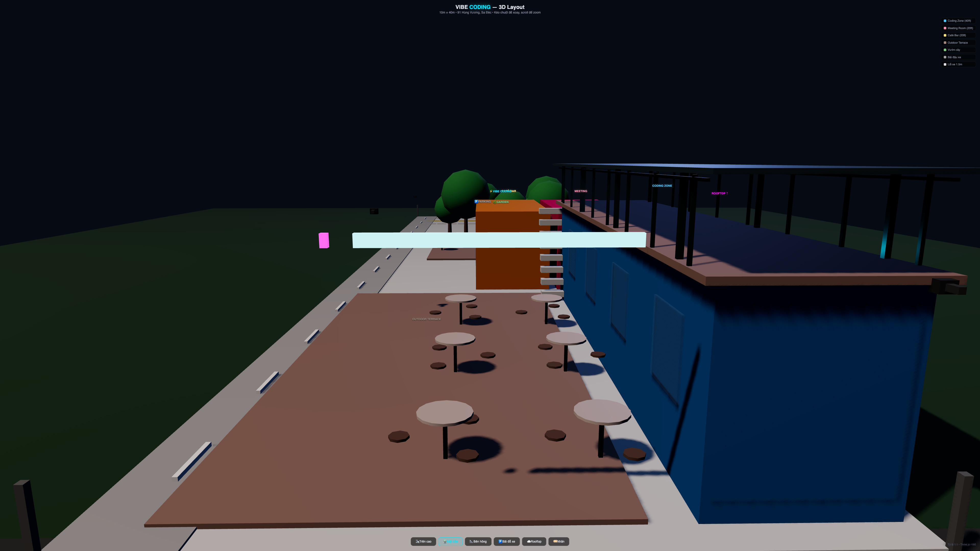 Mặt tiền F&B Container — 3D render